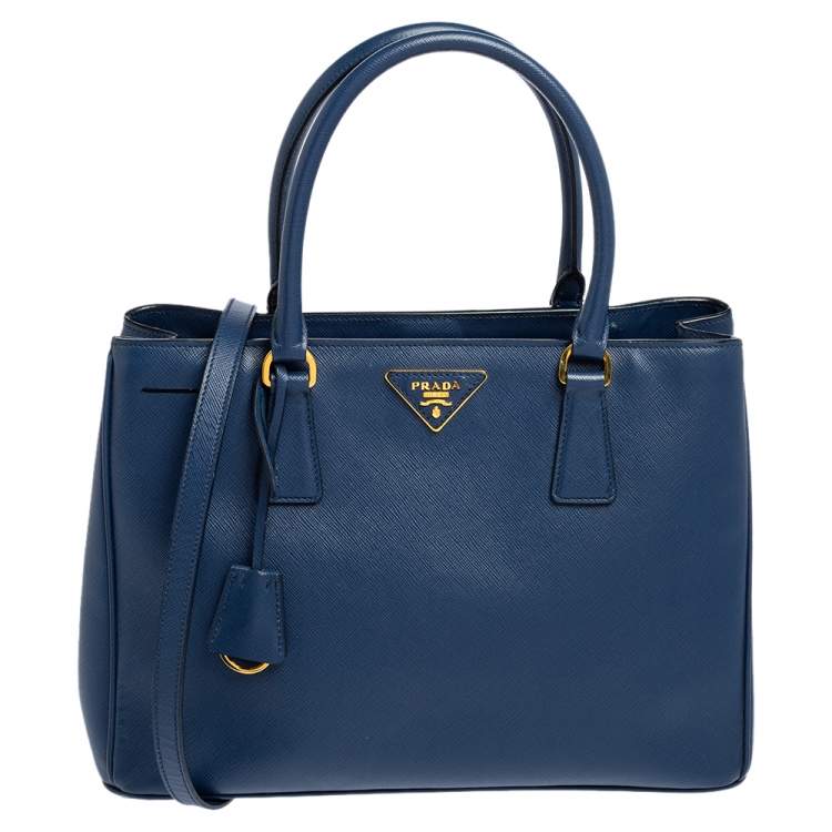 Pre Owned Prada Blue Saffiano Lux Leather Medium Galleria Zip Tote