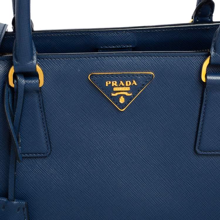 Pre Owned Prada Blue Saffiano Lux Leather Medium Galleria Zip Tote