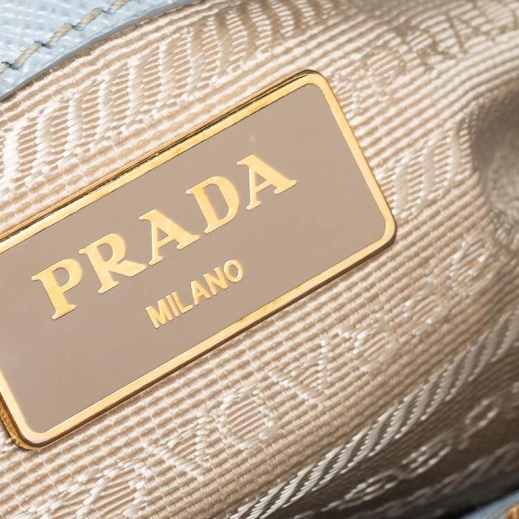 Pre Owned Prada Baby Blue Saffiano Lux Leather Small Galleria Double Zip Tote