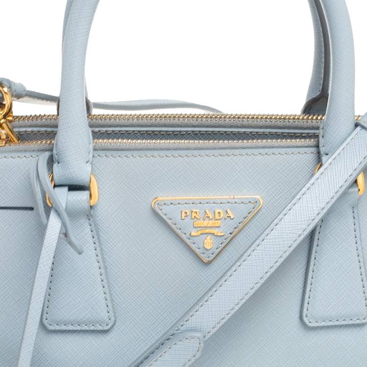 Pre Owned Prada Baby Blue Saffiano Lux Leather Small Galleria Double Zip Tote