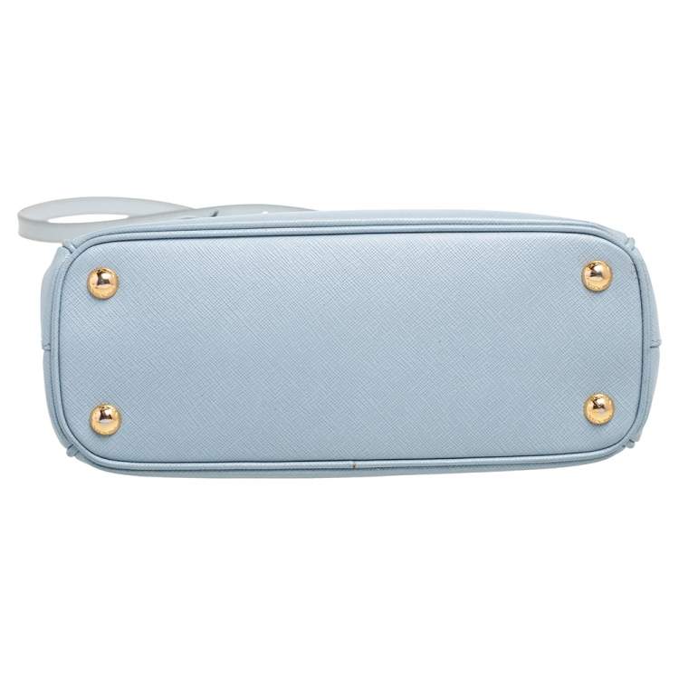 Pre Owned Prada Baby Blue Saffiano Lux Leather Small Galleria Double Zip Tote
