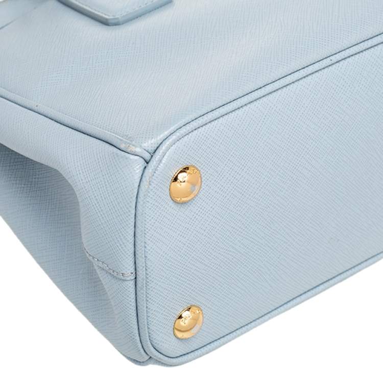 Pre Owned Prada Baby Blue Saffiano Lux Leather Small Galleria Double Zip Tote