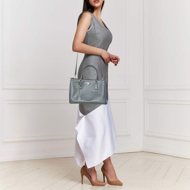 Pre Owned Prada Grey Saffiano Lux Leather Small Galleria Tote