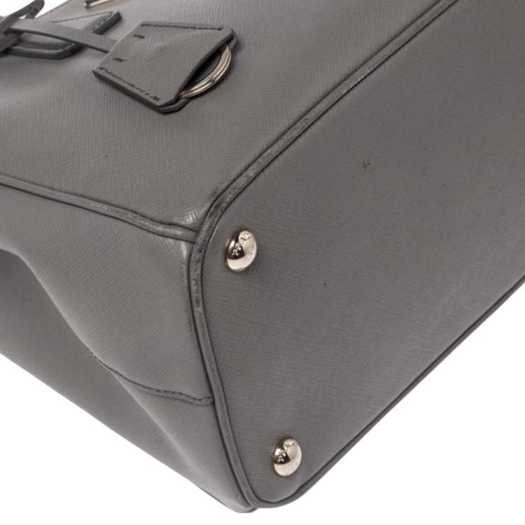 Pre Owned Prada Grey Saffiano Lux Leather Small Galleria Tote