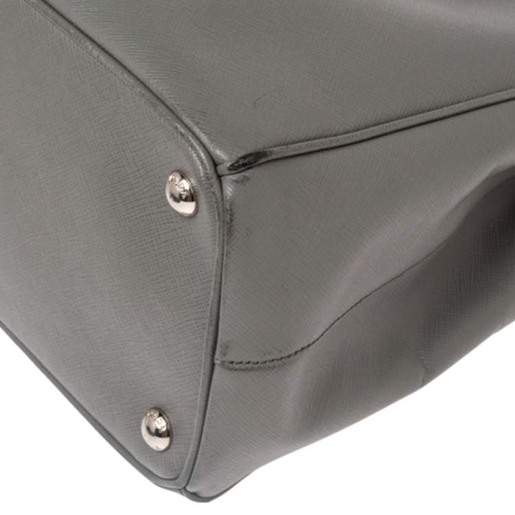 Pre Owned Prada Grey Saffiano Lux Leather Small Galleria Tote