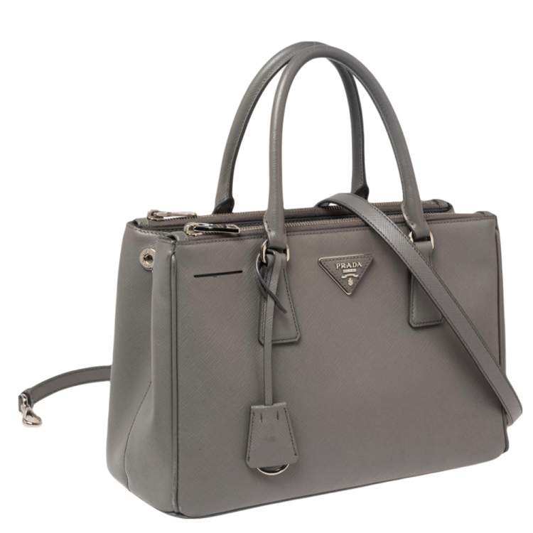 Pre Owned Prada Grey Saffiano Lux Leather Small Galleria Tote