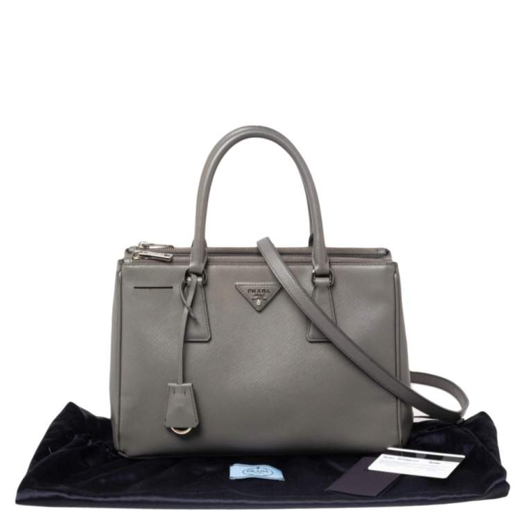 Pre Owned Prada Grey Saffiano Lux Leather Small Galleria Tote
