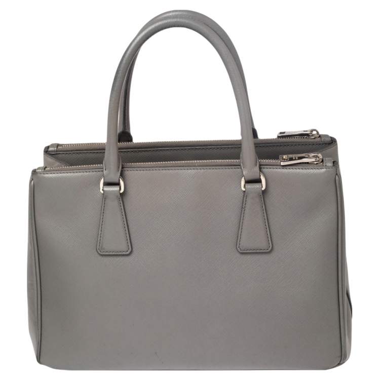 Pre Owned Prada Grey Saffiano Lux Leather Small Galleria Tote