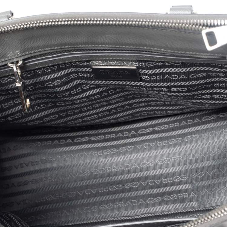 Pre Owned Prada Grey Saffiano Lux Leather Small Galleria Tote