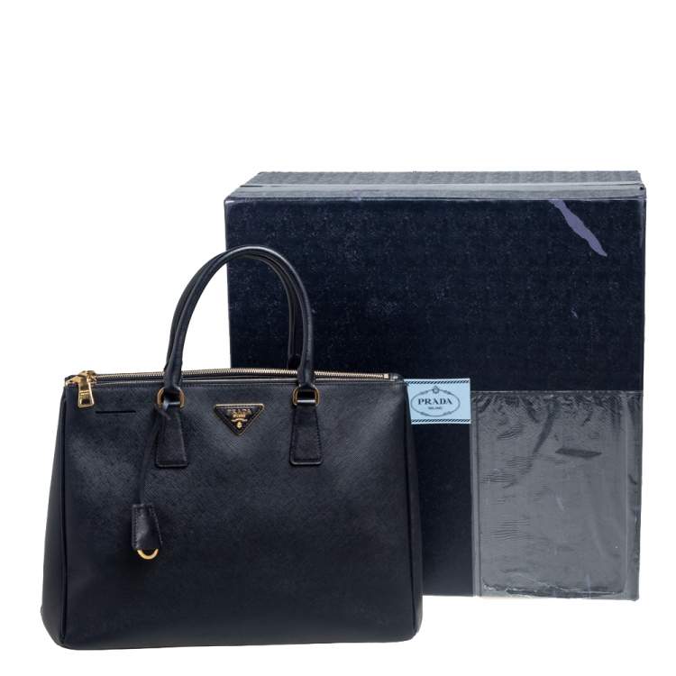 Pre Owned Prada Black Saffiano Lux Leather Large Galleria Double Zip Tote