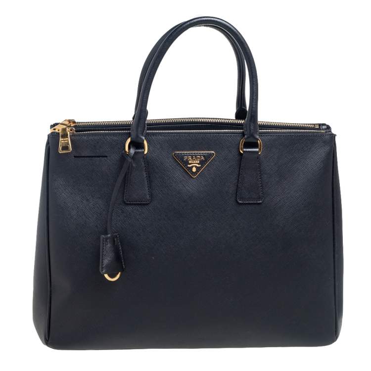 Pre Owned Prada Black Saffiano Lux Leather Large Galleria Double Zip Tote