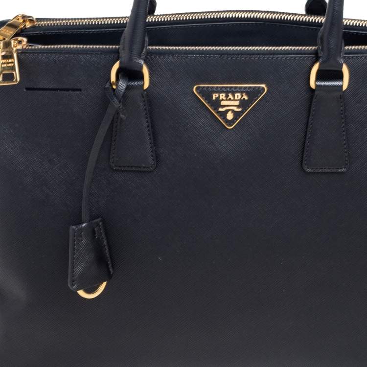 Pre Owned Prada Black Saffiano Lux Leather Large Galleria Double Zip Tote