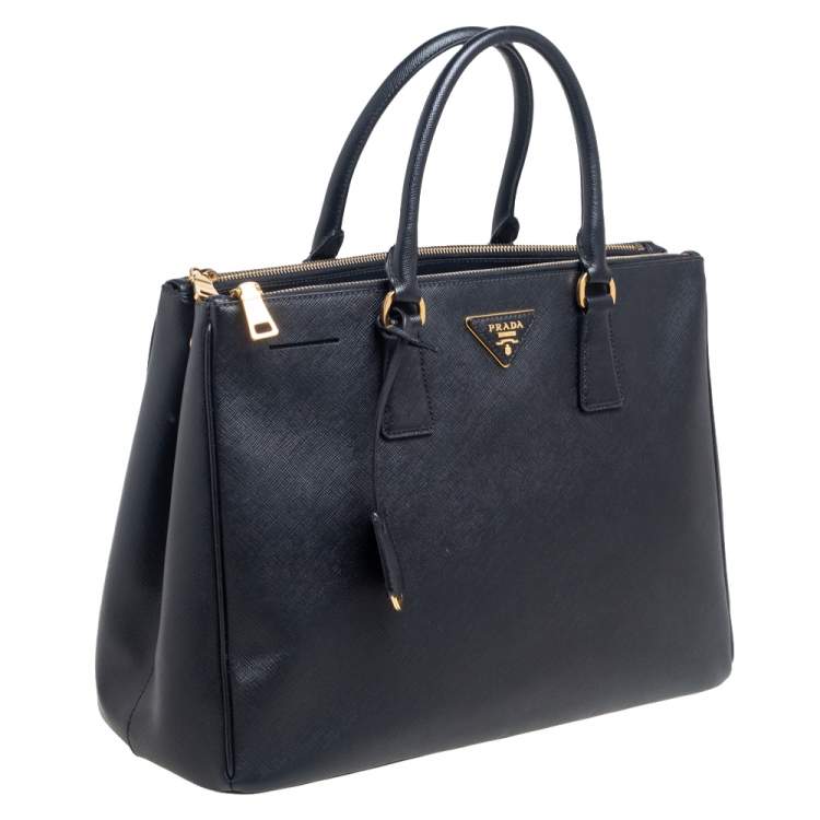 Pre Owned Prada Black Saffiano Lux Leather Large Galleria Double Zip Tote