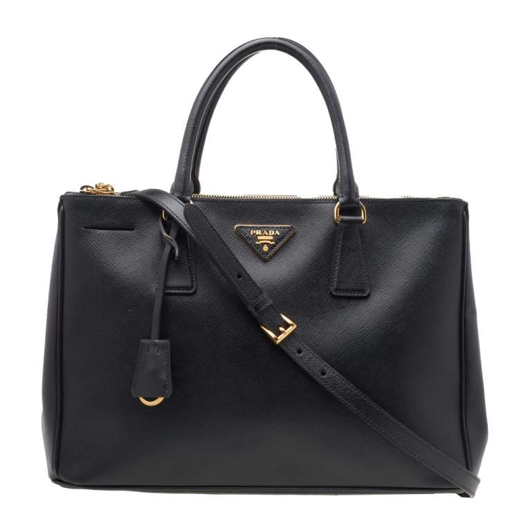Pre Owned Prada Black Saffiano Lux Leather Medium Galleria Double Zip Tote