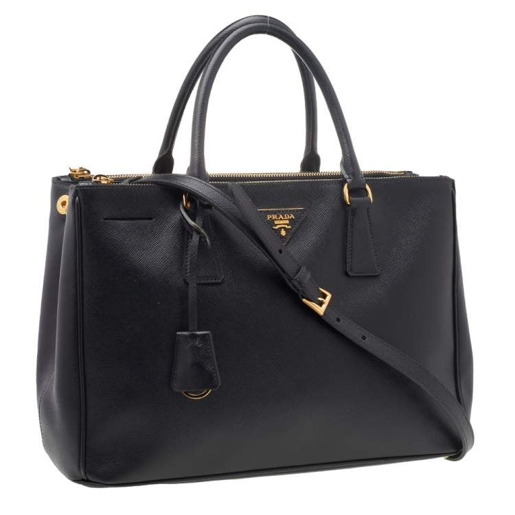 Pre Owned Prada Black Saffiano Lux Leather Medium Galleria Double Zip Tote