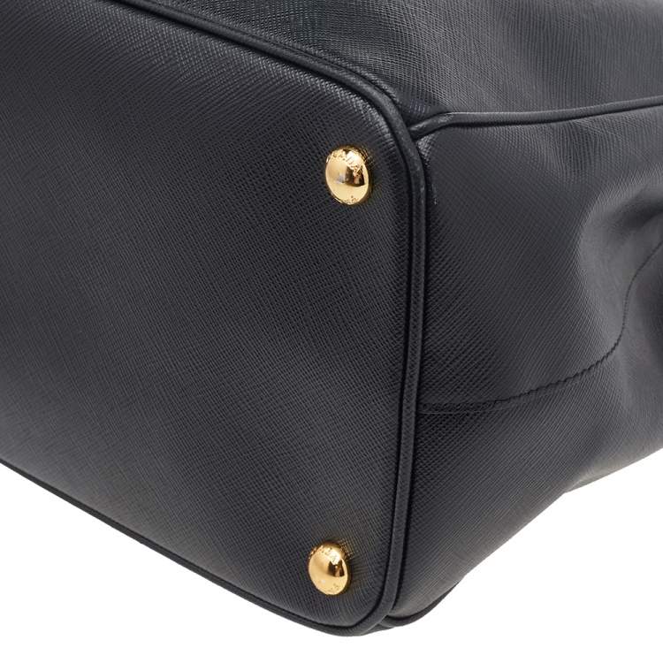 Pre Owned Prada Black Saffiano Lux Leather Medium Galleria Double Zip Tote
