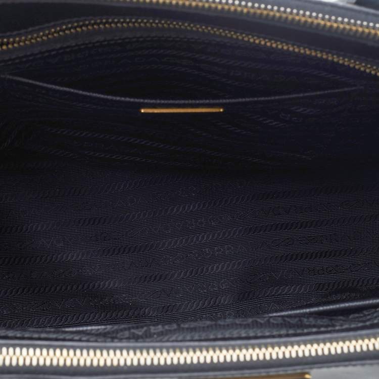 Pre Owned Prada Black Saffiano Lux Leather Medium Galleria Double Zip Tote