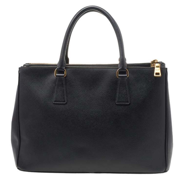 Pre Owned Prada Black Saffiano Lux Leather Medium Galleria Double Zip Tote