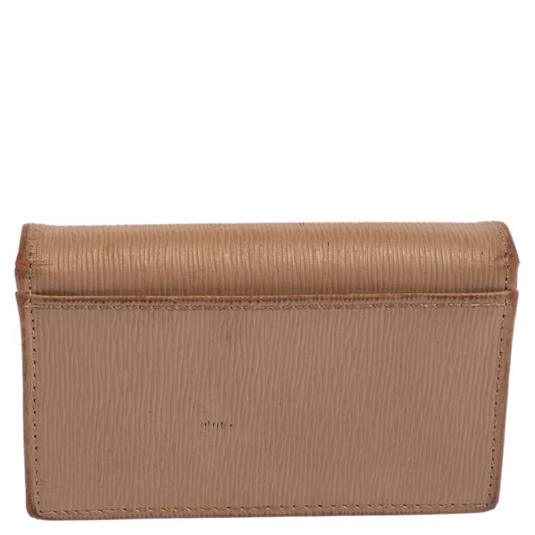 Pre Owned Prada Beige Saffiano Metal Leather Card Holder
