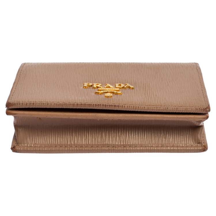 Pre Owned Prada Beige Saffiano Metal Leather Card Holder