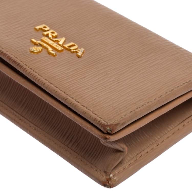 Pre Owned Prada Beige Saffiano Metal Leather Card Holder