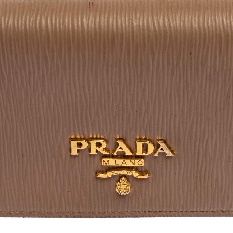 Pre Owned Prada Beige Saffiano Metal Leather Card Holder