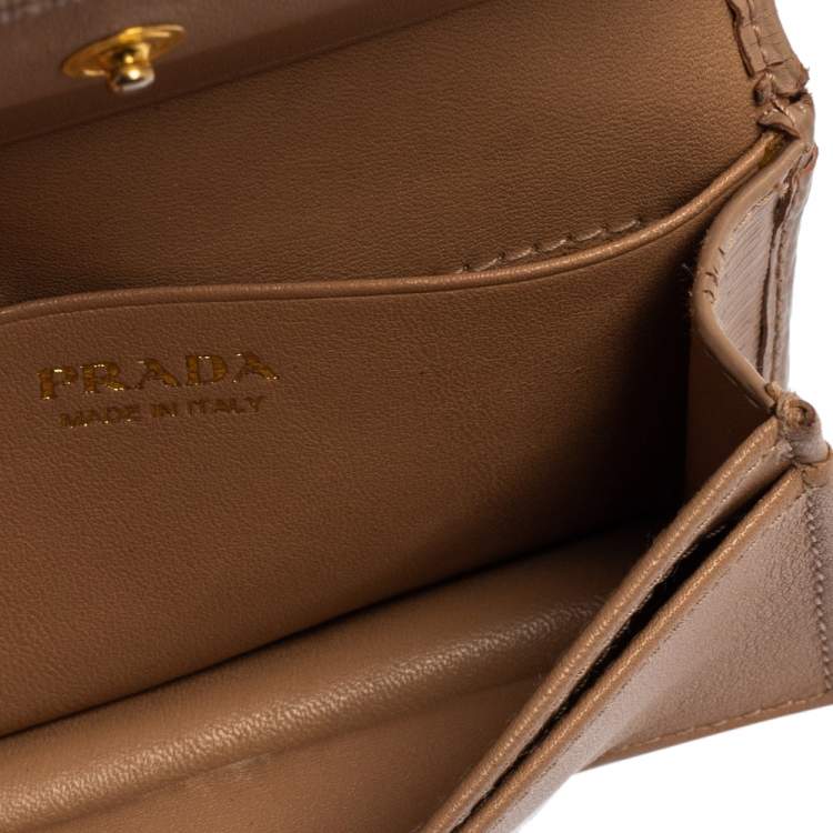 Pre Owned Prada Beige Saffiano Metal Leather Card Holder