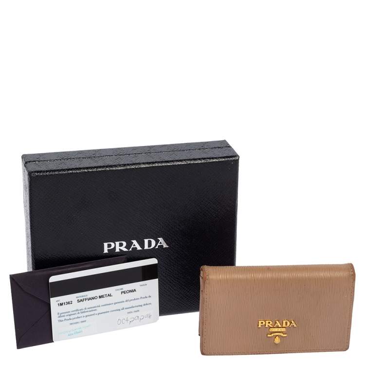 Pre Owned Prada Beige Saffiano Metal Leather Card Holder
