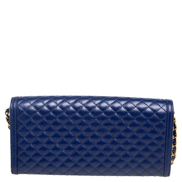 مملوكة مسبقًا Prada Blue Quilted Leather Wallet on Chain