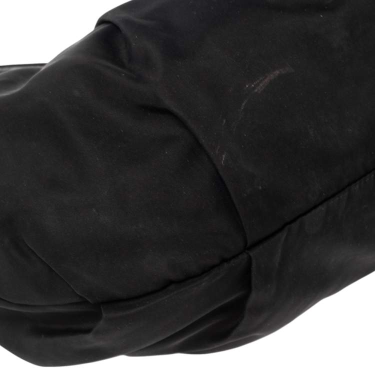 Pre Owned Prada Black Pleated Nylon and Leather Hobo 