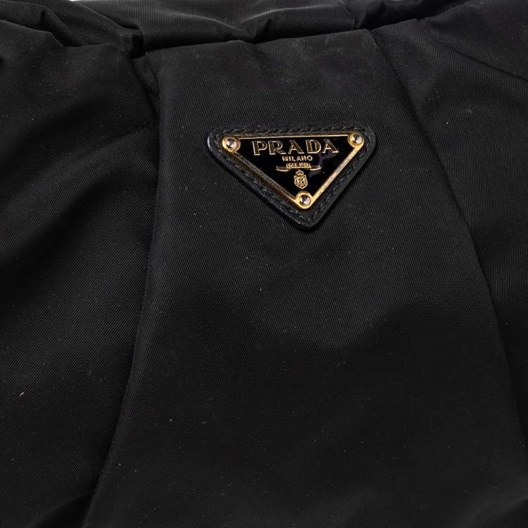 Pre Owned Prada Black Pleated Nylon and Leather Hobo 