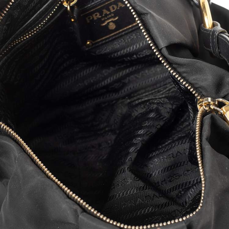 Pre Owned Prada Black Pleated Nylon and Leather Hobo 