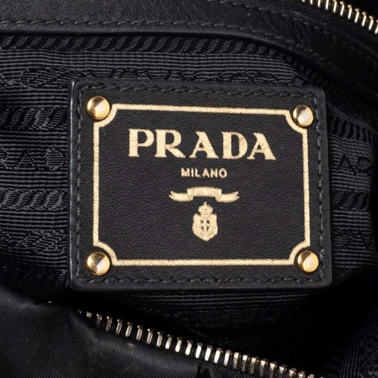 Pre Owned Prada Black Pleated Nylon and Leather Hobo 