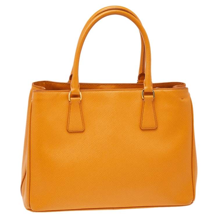 Pre Owned Prada Orange Saffiano Lux Leather Small Galleria Tote