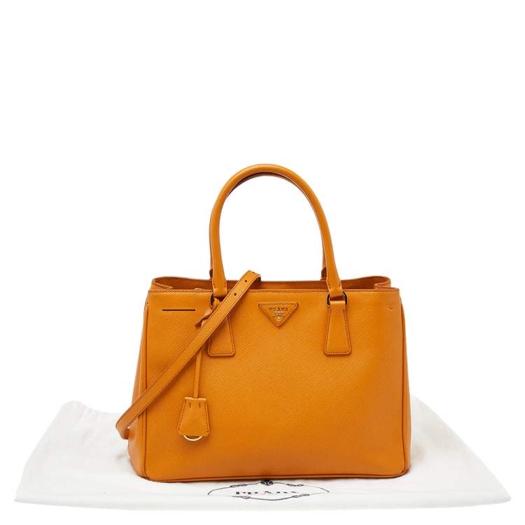 Pre Owned Prada Orange Saffiano Lux Leather Small Galleria Tote