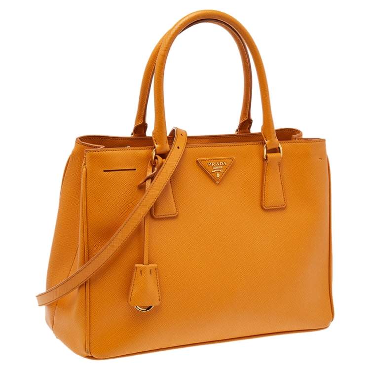 Pre Owned Prada Orange Saffiano Lux Leather Small Galleria Tote