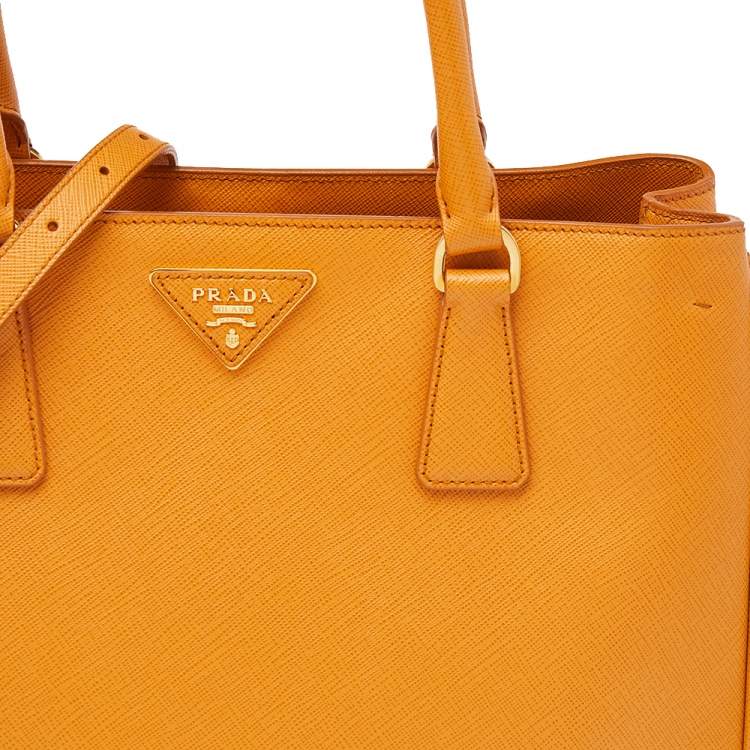 Pre Owned Prada Orange Saffiano Lux Leather Small Galleria Tote