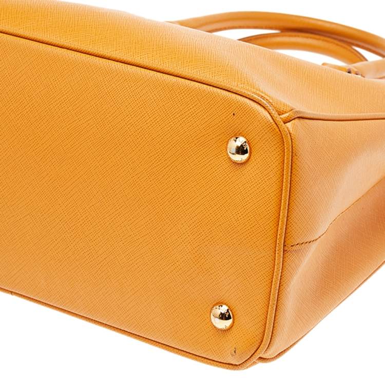 Pre Owned Prada Orange Saffiano Lux Leather Small Galleria Tote