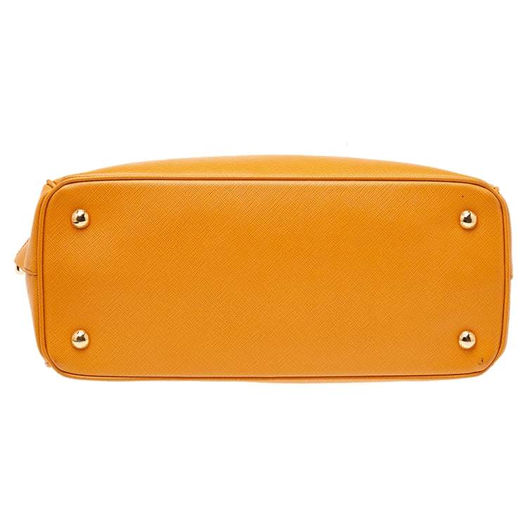 Pre Owned Prada Orange Saffiano Lux Leather Small Galleria Tote