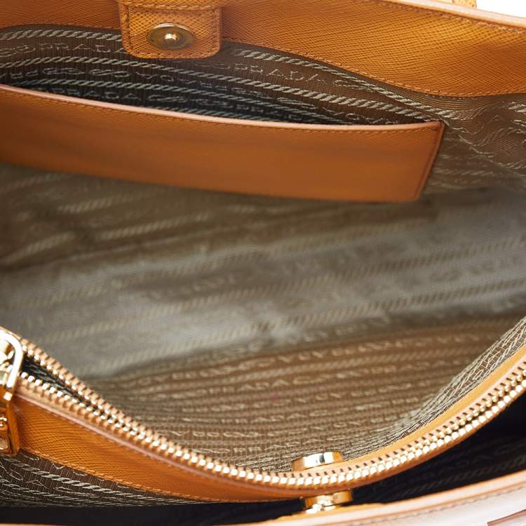 Pre Owned Prada Orange Saffiano Lux Leather Small Galleria Tote