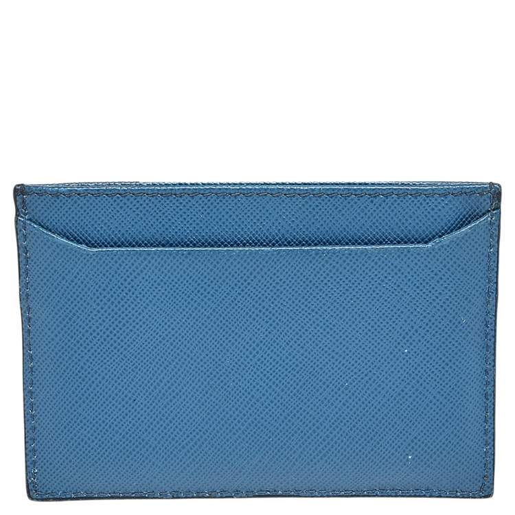 Pre Owned Prada Navy Blue Saffiano Leather Card Holder
