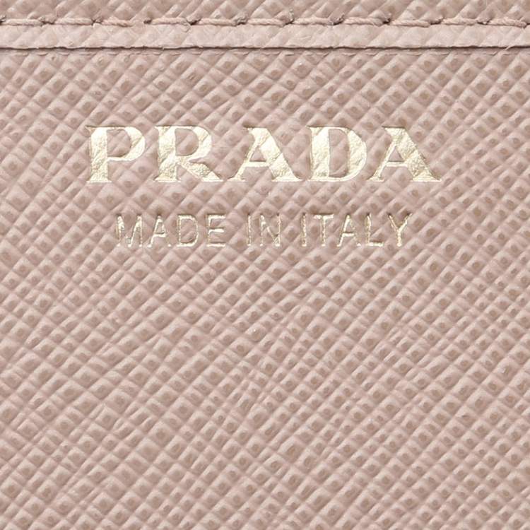 Pre Owned Prada Beige Saffiano Leather Wallet On Chain