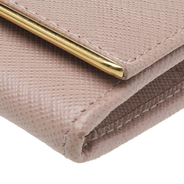 Pre Owned Prada Beige Saffiano Leather Wallet On Chain