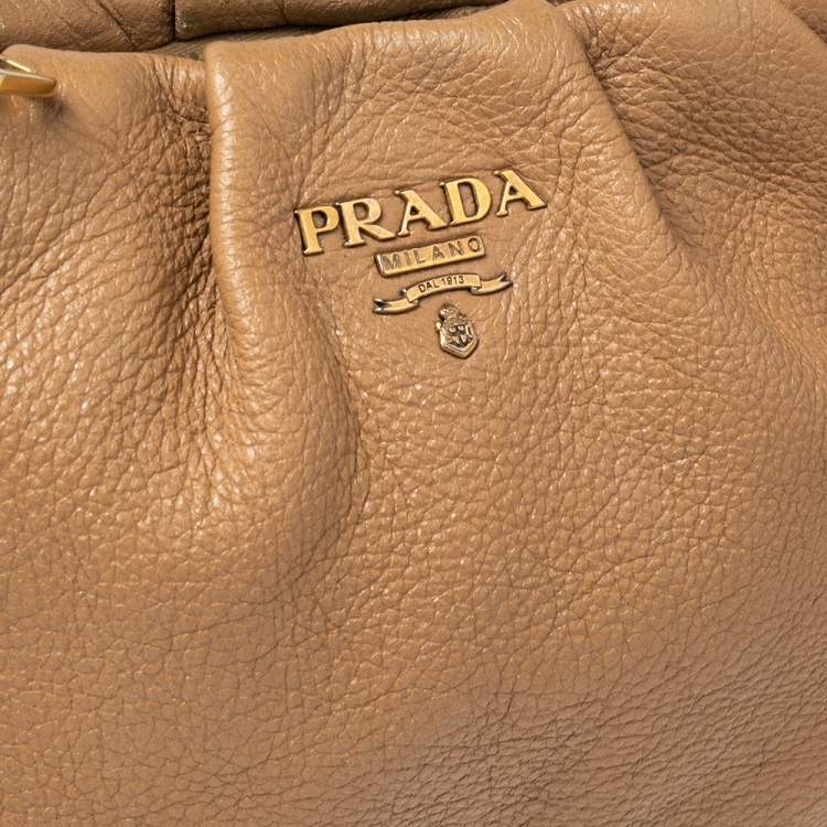 Pre Owned Prada Beige Cervo Lux Leather Woven Chain Hobo