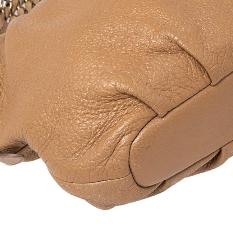 Pre Owned Prada Beige Cervo Lux Leather Woven Chain Hobo