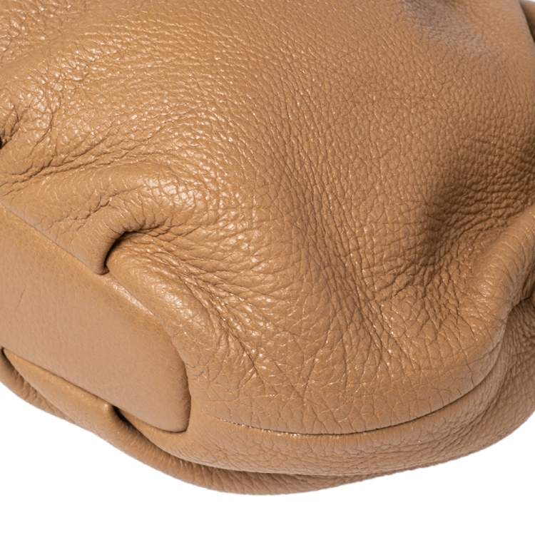 Pre Owned Prada Beige Cervo Lux Leather Woven Chain Hobo