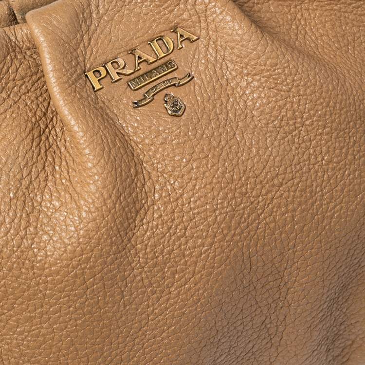 Pre Owned Prada Beige Cervo Lux Leather Woven Chain Hobo