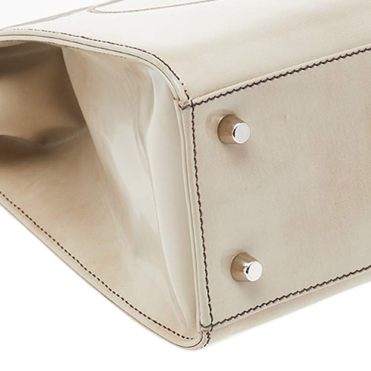 Pre Owned Prada Beige Patent Leather Spazzolato Frame Top Handle Bag