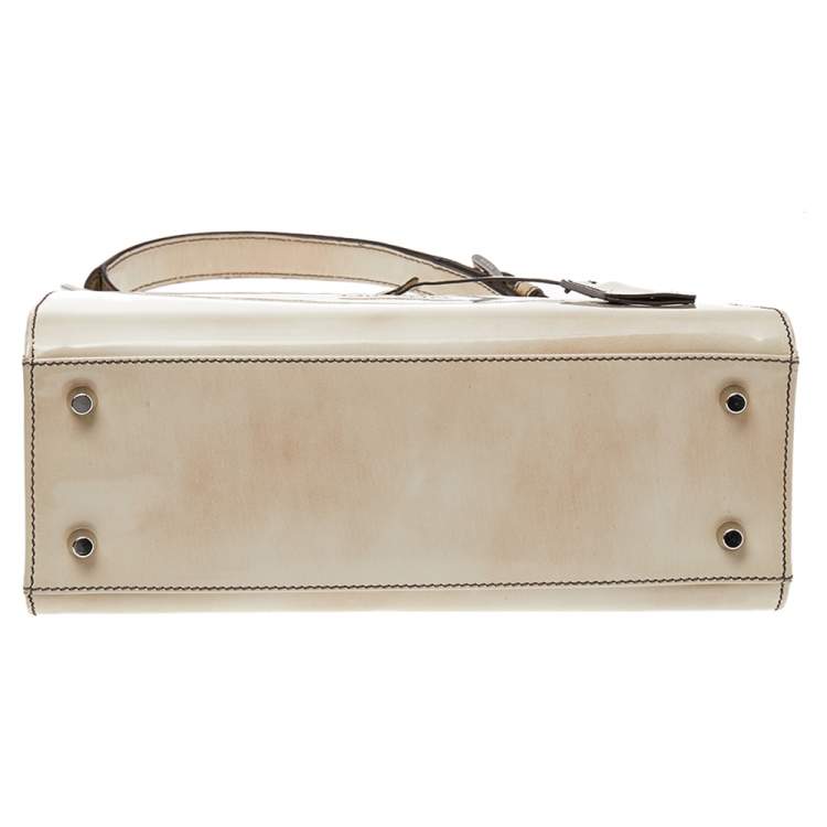Pre Owned Prada Beige Patent Leather Spazzolato Frame Top Handle Bag