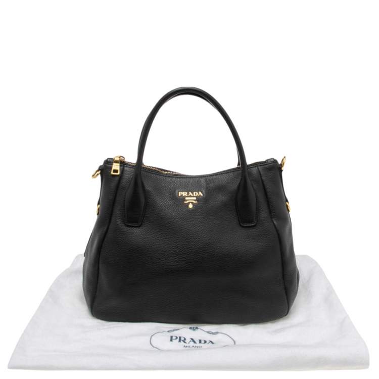 Pre Owned Prada Black Leather Vitello Daino Sacca 2 Manici Hobo